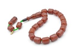 Hakkı Usta İmzalı Koyu Turuncu Sıkma Kehribar Efe Maskot Tesbih 001