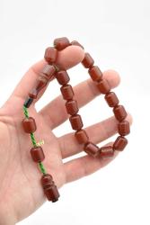 Hakkı Usta İmzalı Koyu Turuncu Sıkma Kehribar Efe Maskot Tesbih 001