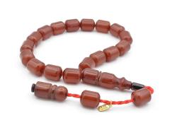 Hakkı Usta İmzalı Koyu Turuncu Sıkma Kehribar Efe Maskot Tesbih 002