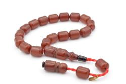 Hakkı Usta İmzalı Koyu Turuncu Sıkma Kehribar Efe Maskot Tesbih 002