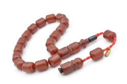 Hakkı Usta İmzalı Koyu Turuncu Sıkma Kehribar Efe Maskot Tesbih 002