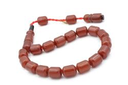 Hakkı Usta İmzalı Koyu Turuncu Sıkma Kehribar Efe Maskot Tesbih 002