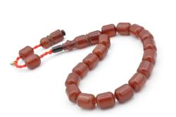 Hakkı Usta İmzalı Koyu Turuncu Sıkma Kehribar Efe Maskot Tesbih 002