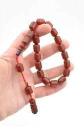 Hakkı Usta İmzalı Koyu Turuncu Sıkma Kehribar Efe Maskot Tesbih 002