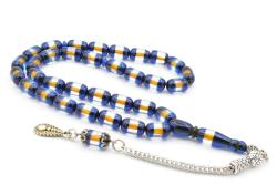 Kapsül Kesim Sarı Lacivert Sürmeli Sıkma Kehribar Tesbih 003