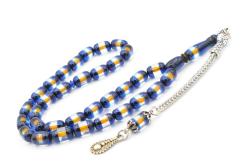 Kapsül Kesim Sarı Lacivert Sürmeli Sıkma Kehribar Tesbih 003