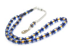 Kapsül Kesim Sarı Lacivert Sürmeli Sıkma Kehribar Tesbih 003