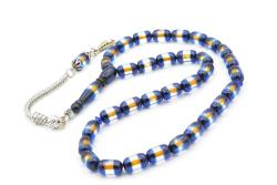 Kapsül Kesim Sarı Lacivert Sürmeli Sıkma Kehribar Tesbih 003