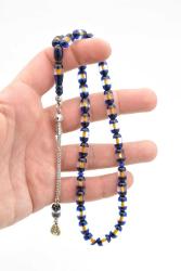 Kapsül Kesim Sarı Lacivert Sürmeli Sıkma Kehribar Tesbih 003