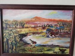 68x48cm Ayse Perran Yeseren imzalı karışık teknik tablo