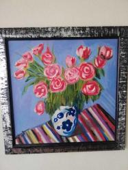 60x60cm Ayse perran yeseren imzalı karışık teknik/akrilik tablo