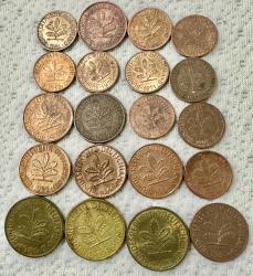 1950-1990 Almanya 20 adet karışık pfennig madeni paralar ÇT