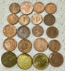 1950-1990 Almanya 20 adet karışık pfennig madeni paralar ÇT