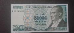 7.Emisyon 50000 Lira ( 50bin Türk Lirası /  Elli Bin) -L03 - Türkiye Büyük Millet Meclisi görselli arka yüz  50.000 Türk Lirası