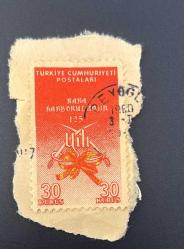 Türk Pulu - Turkish Stamp - Mektup Zarfından Kesilmiş / Postadan Geçmiş Pul Filateli - BEYOĞLU 1960 DAMGALI - KARA HARB OKULUNUN 125. YILI TEMALI PUL, 30 KURUŞ - Türkiye Cumhuriyeti - NOSTALJİK DOĞUM GÜNÜ HEDİYESİ