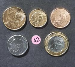 Brezilya Madeni Para Seti  ÇİL ÇİL (Tedavül) 1-5-10-25-50 Centavo 1 Real Coin set