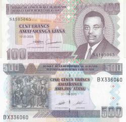 BRUNDİ 2013 - 2024 YILI 100 VE 500 FRANCS / ÇİL KONDİSYON