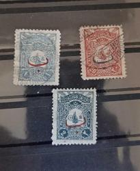 Osmanlı 1905 Sultan Abdülhamid Şualı Beyiye serisinden 3 valör damgalı katalog değeri 250 tl