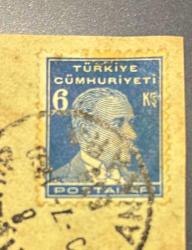 Türk Pulu - Turkish Stamp - Mektup Zarfından Kesilmiş / Postadan Geçmiş Pul Filateli - Damgalı - ATATÜRK TEMALI PUL, 6 KURUŞ - Türkiye Cumhuriyeti - NOSTALJİK DOĞUM GÜNÜ HEDİYESİ