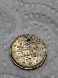 Sultan Mehmet Reşat Gümüş 2 Kuruş orjinaldir 1327/4 ( Delikli)