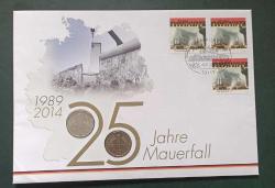 Almanya 1 Mark 1979-1992 Berlin Duvarının yıkılması 25 yılı Hatıra ilkgün Damgalı pullu zarfında