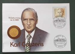 LOT.3 » Almanya 1989 Altın kaplama 1 Mark Karl Corstens 75'inci Doğumgünü hatıra özel gün pullu