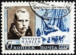 +++ RUSYA NORVEÇLİ KAŞİF ve BİLİM ADAMI FRIDTJOF NANSEN DOĞUM 100.YIL , FRAM DLI GEMİSİ ve KÖPEKLİ KIZAKLAR     1961    6K   - DAMGALI