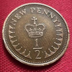 Birleşik Krallık ½ New Penny 1971. Kraliçe ll. Elizabeth. İngiltere