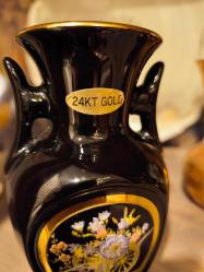 Mineli Altın Vermielli Porselen Vazo