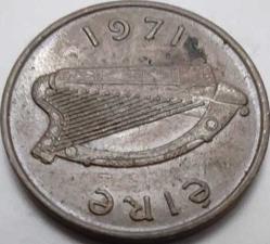 İrlanda 1971 1/2 Yeni Peni (Decimal Day) El Yazması Kuş Figürlü Bronz