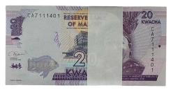 MALAWİ 20 KWACHA 2014-2020 P#63 ÇİL DESTE (100 Adet Banknot)