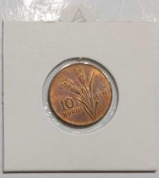1971 SABAN KILIÇTAN ÜSTÜNDÜR HATIRA BRONZ 10 KURUŞ MADENİ PARA ÇİL KONDİSYONDA