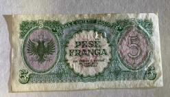 Albania 1945 5 Franga P15 UNC LESS (TK 19 818) ÇİL-