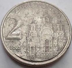 Yugoslavya 2002 2 Dinar Federal Cumhuriyet Armalı Pirinç-Nikel
