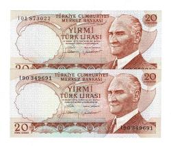 6.Emisyon 4.Tertip 20 Türk Lirası Seri I01-I90 Takım ÇİL TCK10079