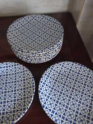 26 cm mavi beyaz sıfır 10lu servis tabagi