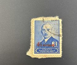 Türk Pulu - Turkish Stamp - Mektup Zarfından Kesilmiş / Postadan Geçmiş Pul Filateli -  DAMGALI - İSMET İNÖNÜ TEMALI PUL, 4 1/2 KURUŞ- Türkiye Cumhuriyeti - NOSTALJİK DOĞUM GÜNÜ HEDİYESİ