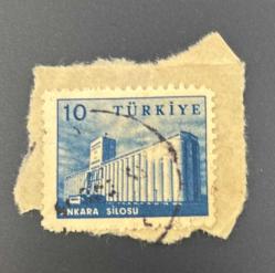 Türk Pulu - Turkish Stamp -  Mektup Zarfından Kesilmiş / Postadan Geçmiş Pul Filateli - DAMGALI - ANKARA SİLOSU TEMALI PUL, 10 PARA- Türkiye Cumhuriyeti - NOSTALJİK DOĞUM GÜNÜ HEDİYESİ
