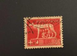 İtalya Pulu - Italy Stamp -  Postadan Geçmiş Pul Filateli - DAMGALI - CAPİTOLİNE KURDU TEMALI PUL , 5 PARA - YABANCI PULLAR -NOSTALJİK DOĞUM GÜNÜ HEDİYESİ