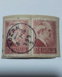 KOZAN (Adana ) DAMGA Fragman 1946  Posta Tarihi Damga Koleksiyonu İnönü Pulu üzerinde