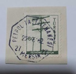 Petrol Tasfiyanesi MERSİN Sekizgen  DAMGA Fragman 1962  Posta Tarihi Damga Koleksiyonu Atatürk Pulu üzerinde