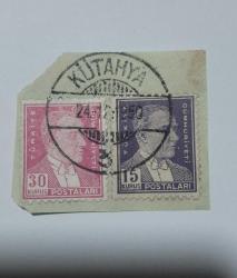 KÜTAHYA  DAMGA Fragman 1950  Posta Tarihi Damga Koleksiyonu Atatürk Pulu üzerinde