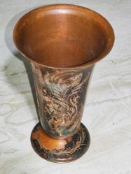 20169-ÇOK ŞİRİN BAKIR ÜZERİ İŞÇİLİKLİ VAZO