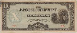 JAPONYA II. DÜNYA SAVAŞI İŞGAL TOPRAKLARI FİLİPİNLER İÇİN BASILAN 10 PESO 1942 ÇOK TEMİZ.
