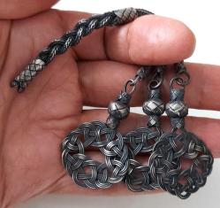 OSMANLI DÖNEMİ ANTİK MUHTEŞEM GÜMÜŞ SARAYSAL KAZAZ ÖRGÜLÜ TESPİH PÜSKÜLÜ 6K1ŞŞŞ1 PEK ÇIKMAZ