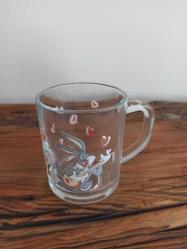 vintage Bugs Bunny orijinal kulplu cam bardak kupa & 9.5 cm