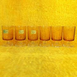 VINTAGE LUMINARC VERRERIE D'ARQUES FRANCE 6 ADET KEHRİBAR RENKLİ SHOT BARDAK , BİR TANESİNİN AYAK TABANINDA ATIK VAR