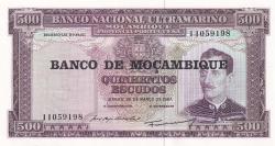 Koleksiyon Ürünü Mozambik banknotu 500 Escudos değerinde  22 Mart 1967 tarihli, .