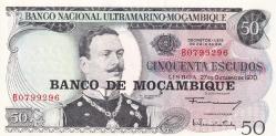 Koleksiyon Ürünü Mozambik 1970 tarihli 50 Escudos çil banknot.
