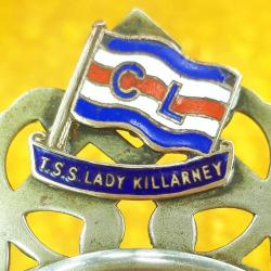 T.S.S. LADY KILLARNEY EL YAPIMI MİNE ARMALI , İNGİLİZ YOLCU GEMİSİNDEN ÇIKMA GÜMÜŞ KAPLAMA METAL ANTİKA ÇAY SÜZGEÇİ